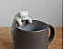Cat Figurine Hanging on Mug, Matte Glaze